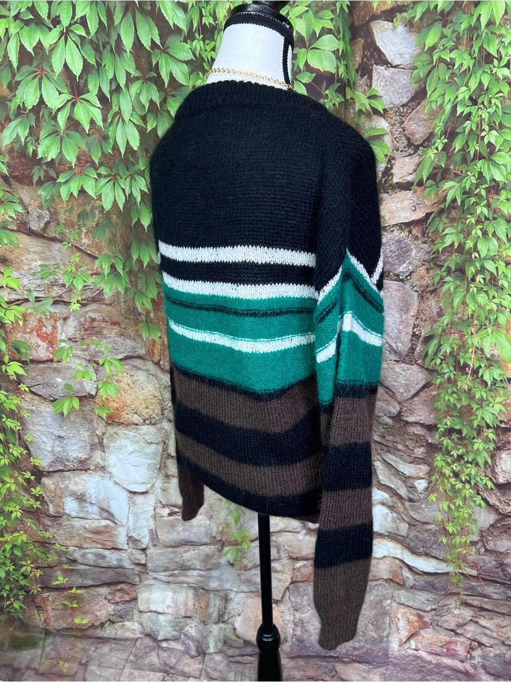TELA Gina Mohair and Wool Blend Striped Made in Italy Luxury Crewneck Sweater, S - Picture 9 of 15